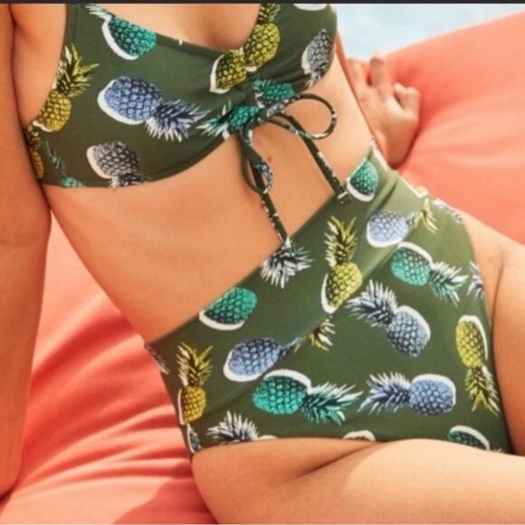 Aerie XXS Pineapple Print High Waisted Cheeky Bikini Bottoms NWOT - Picture 1 of 5